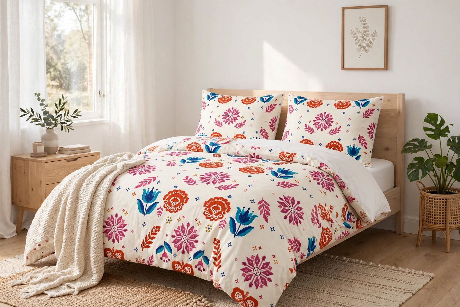 Colorful Folk Floral Cotton Bed Set