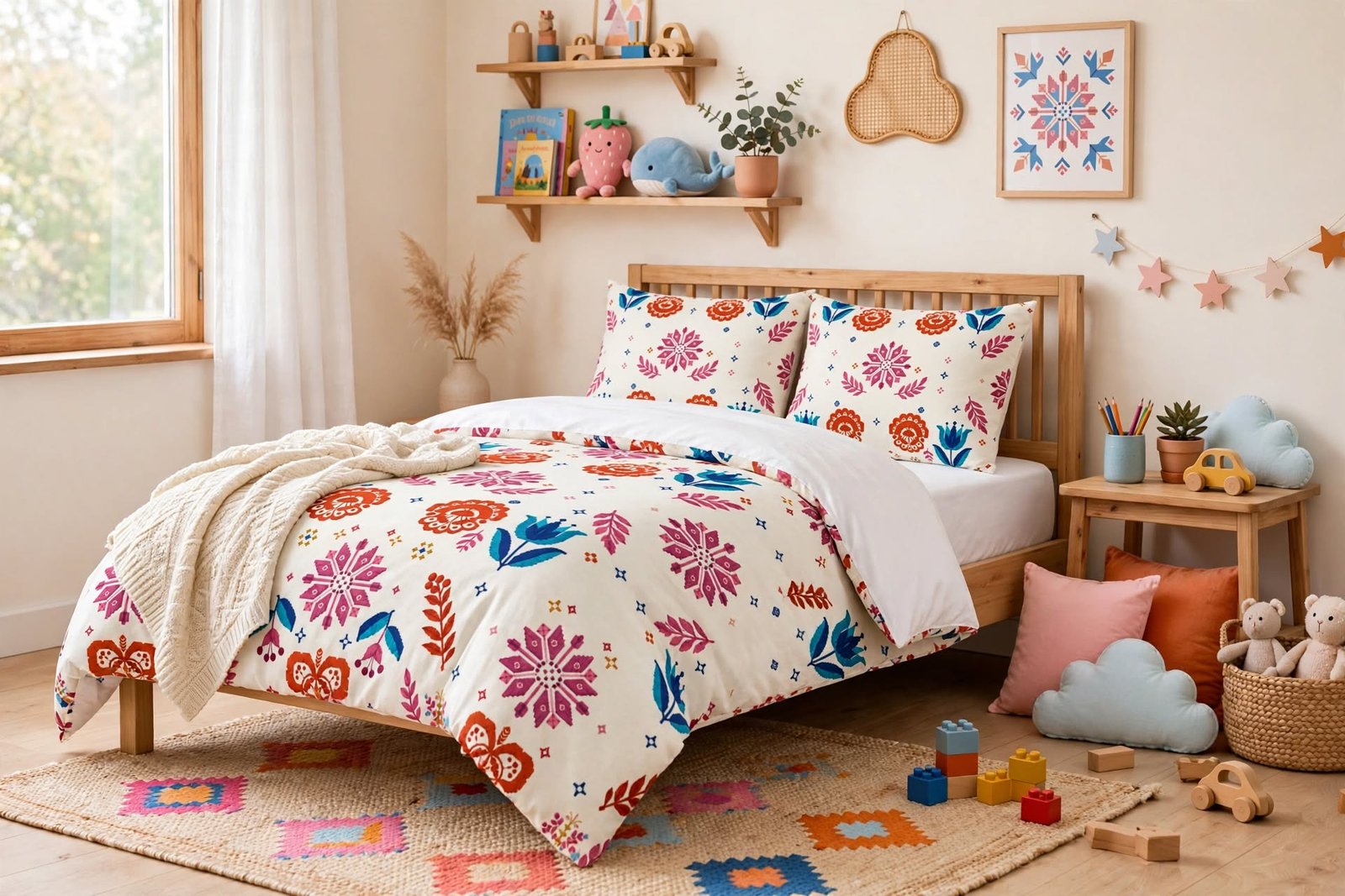 Colorful Folk Floral Cotton Bed Set - Image 4