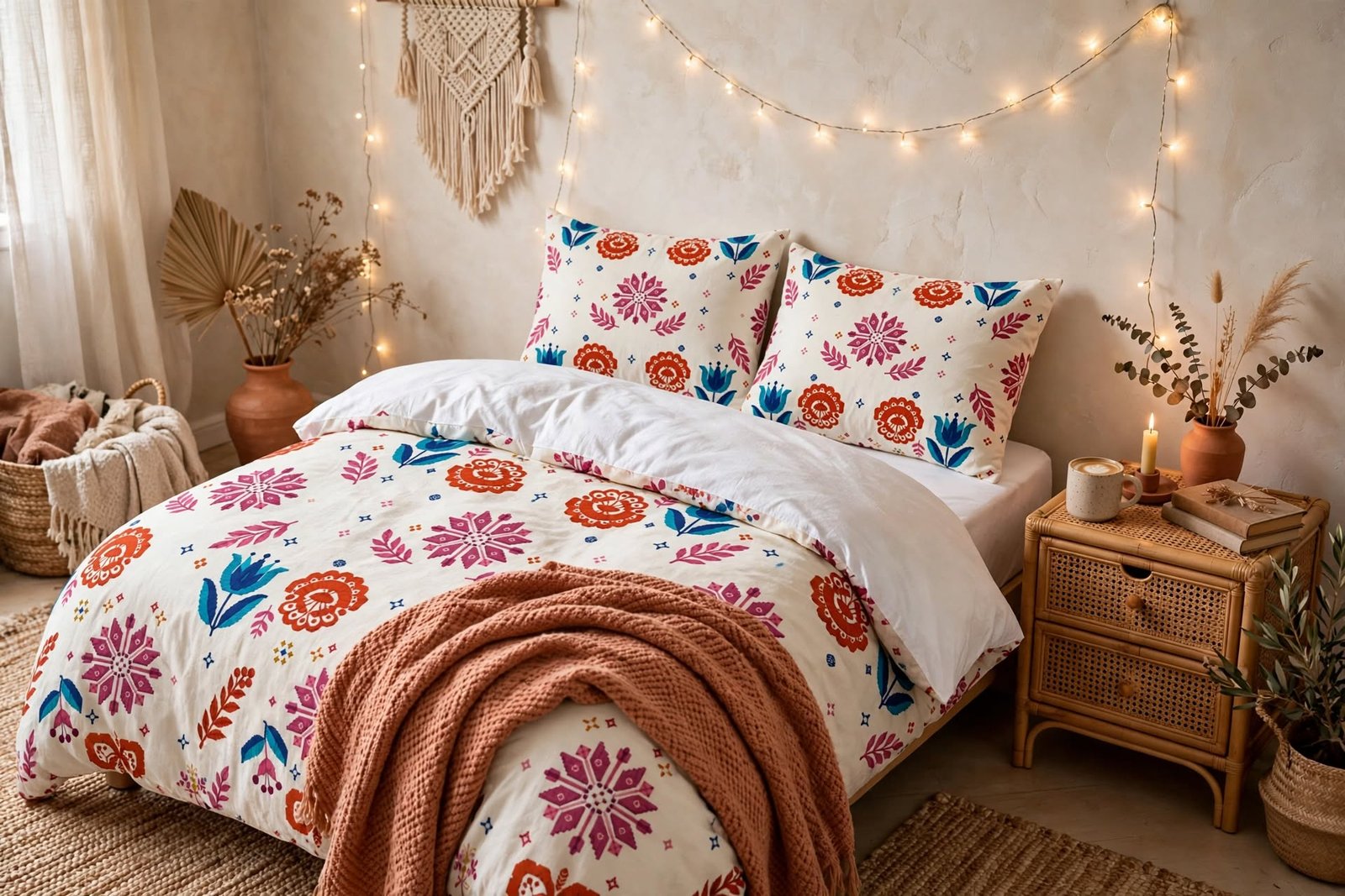 Colorful Folk Floral Cotton Bed Set - Image 5