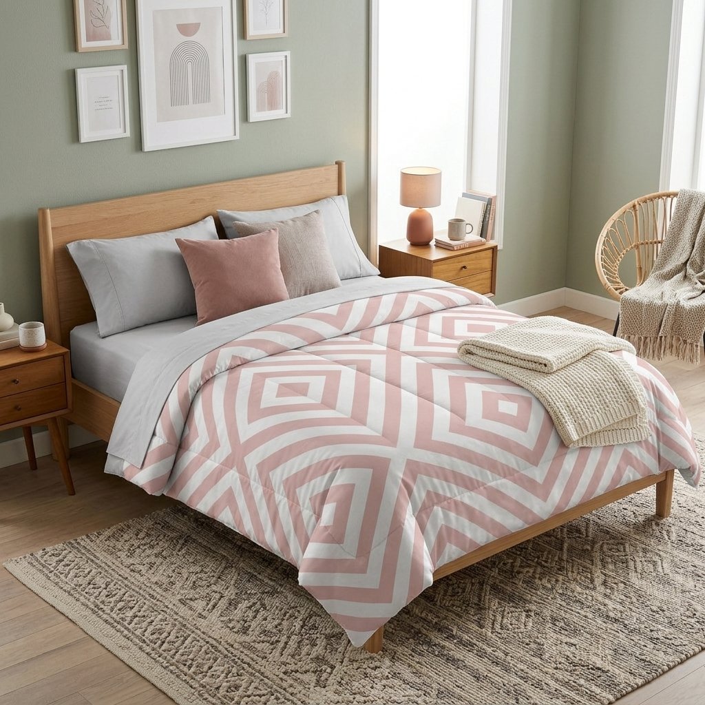 Blush Pink Geometric Diamond Pattern Comforter - Image 2