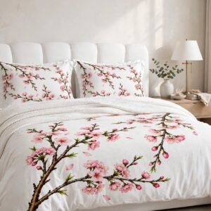 Pink Cherry Blossom Cotton Bed Set