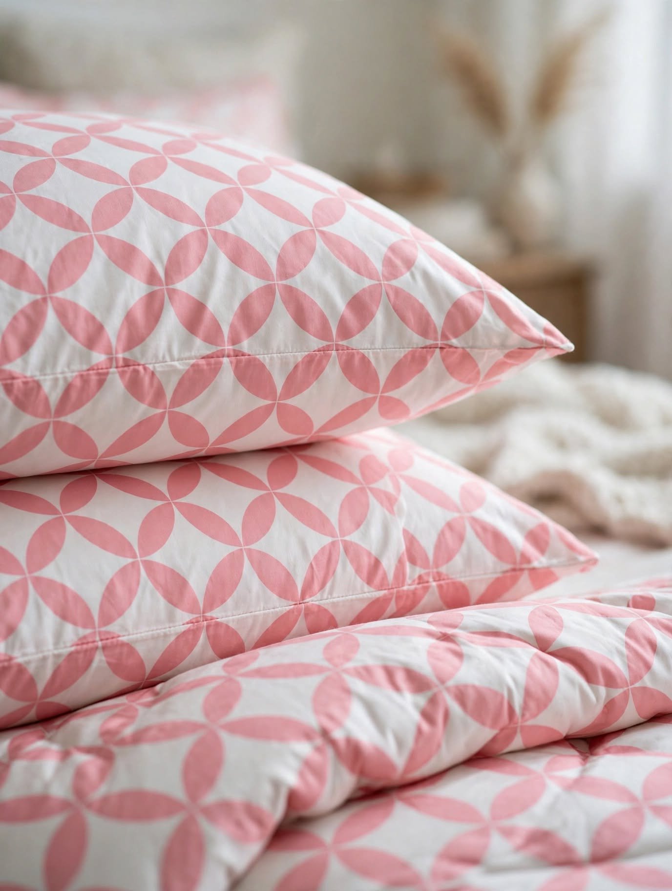 Pink Geometric Pattern Cotton Bed Set - Image 2