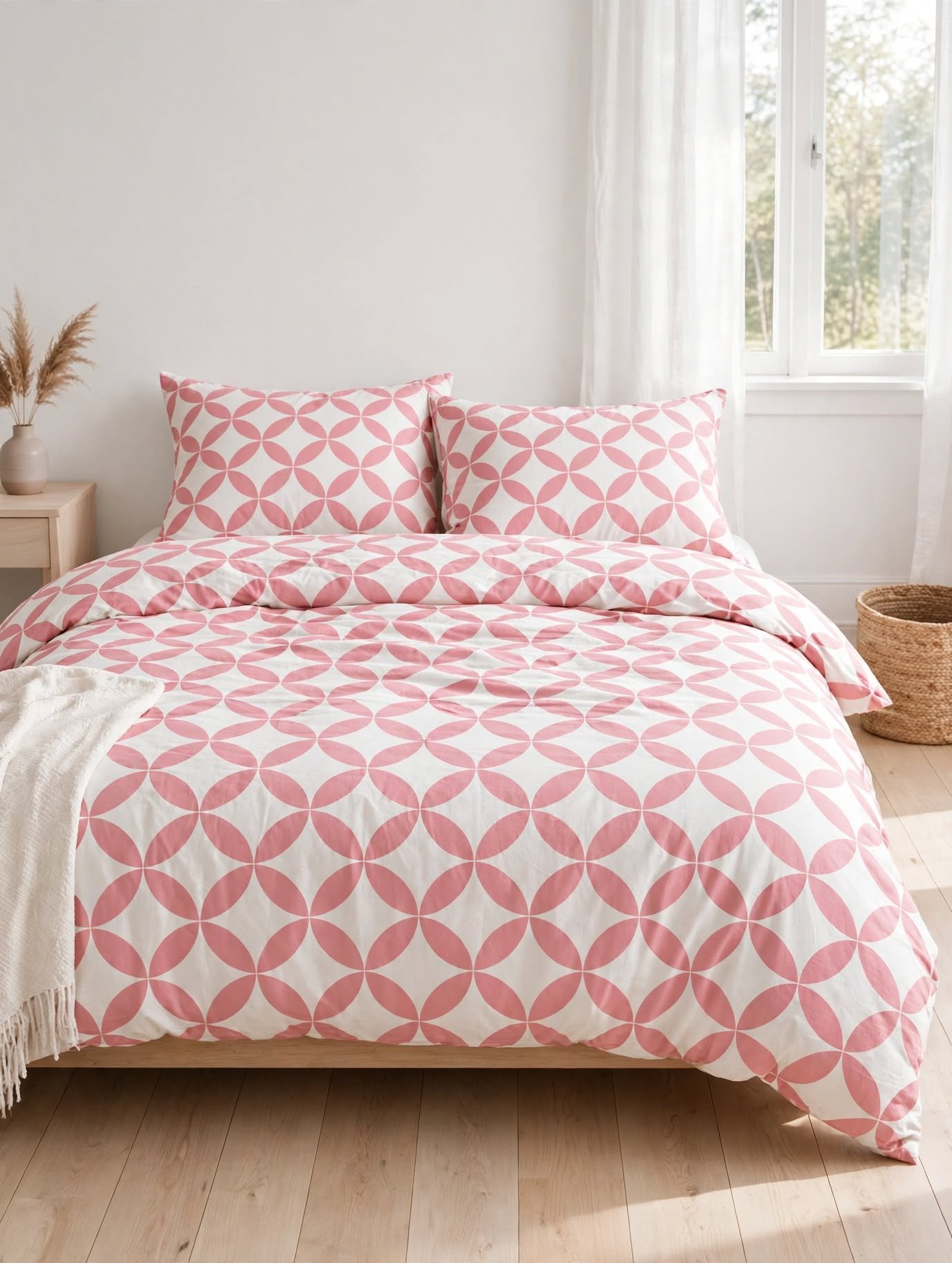 Pink Geometric Pattern Cotton Bed Set - Image 5
