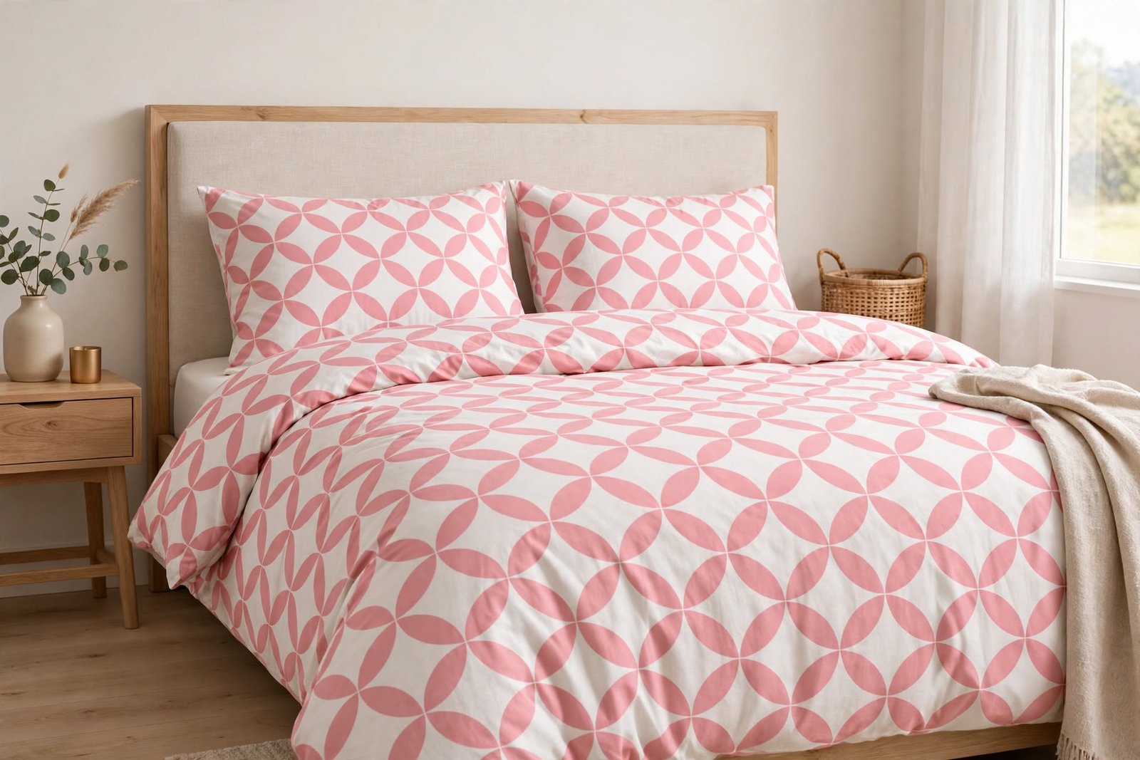 Pink Geometric Pattern Cotton Bed Set