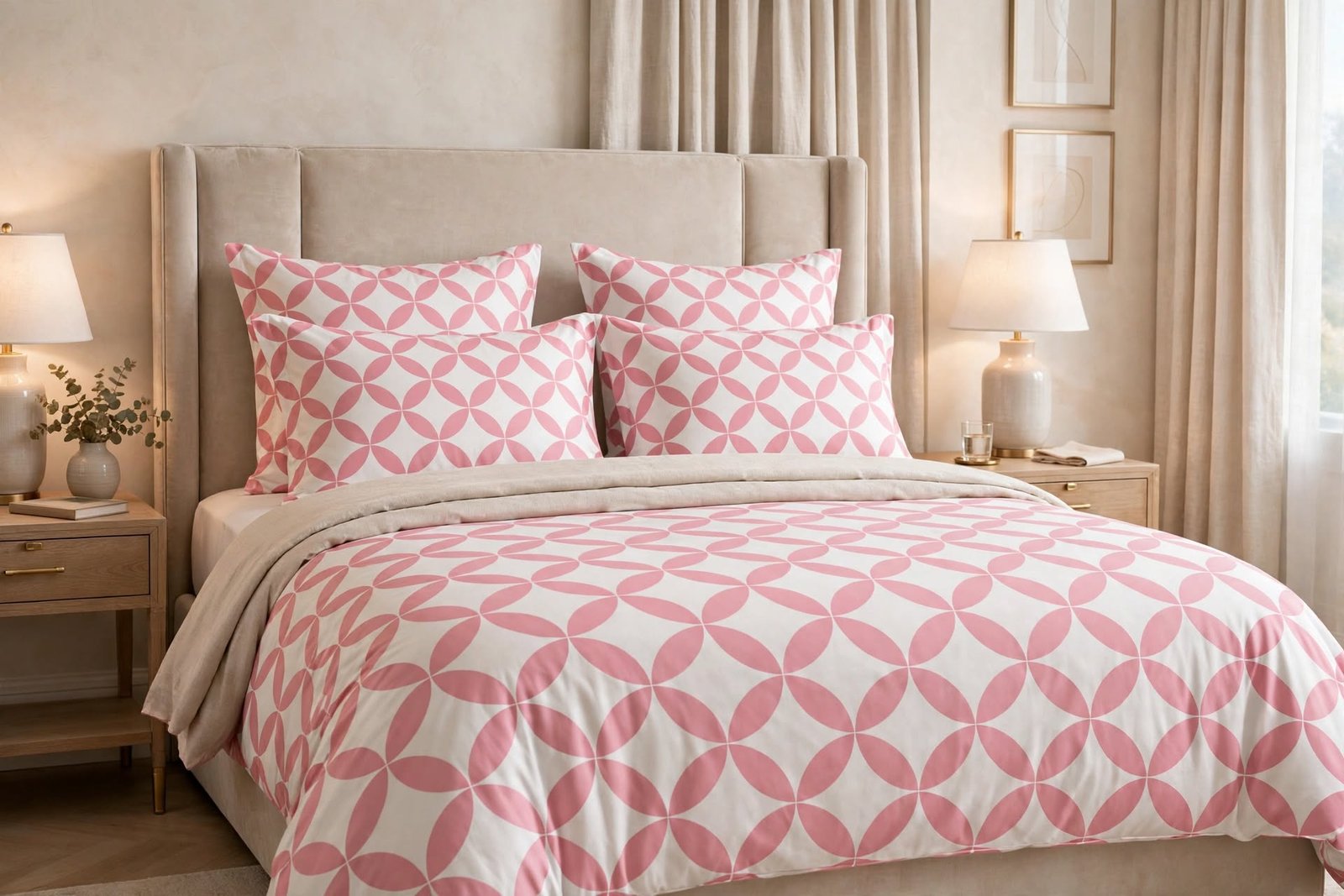 Pink Geometric Pattern Cotton Bed Set - Image 3