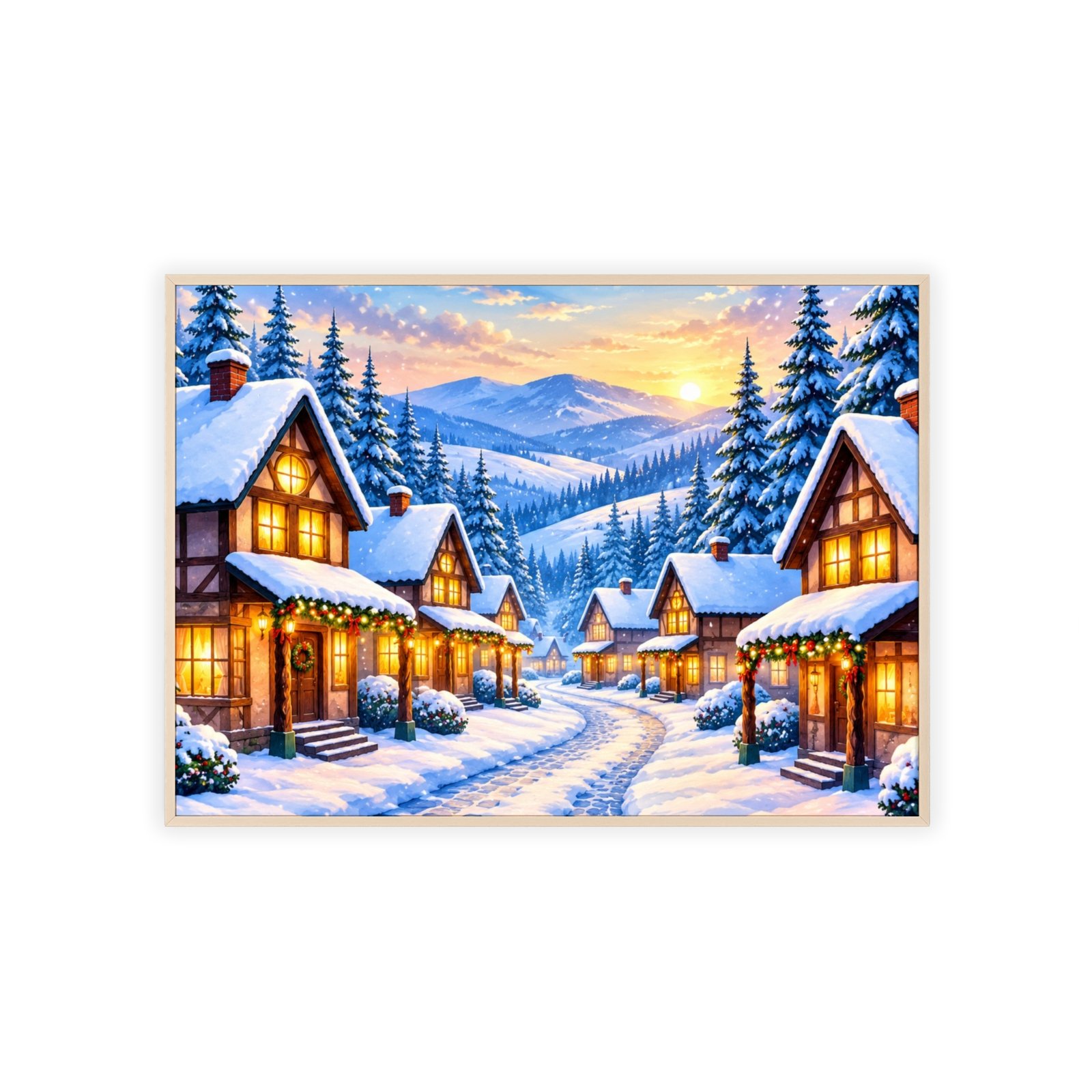 Framed Winter Village Christmas Poster - Image 3