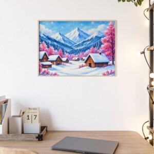 Framed Winter Mountain Village Poster