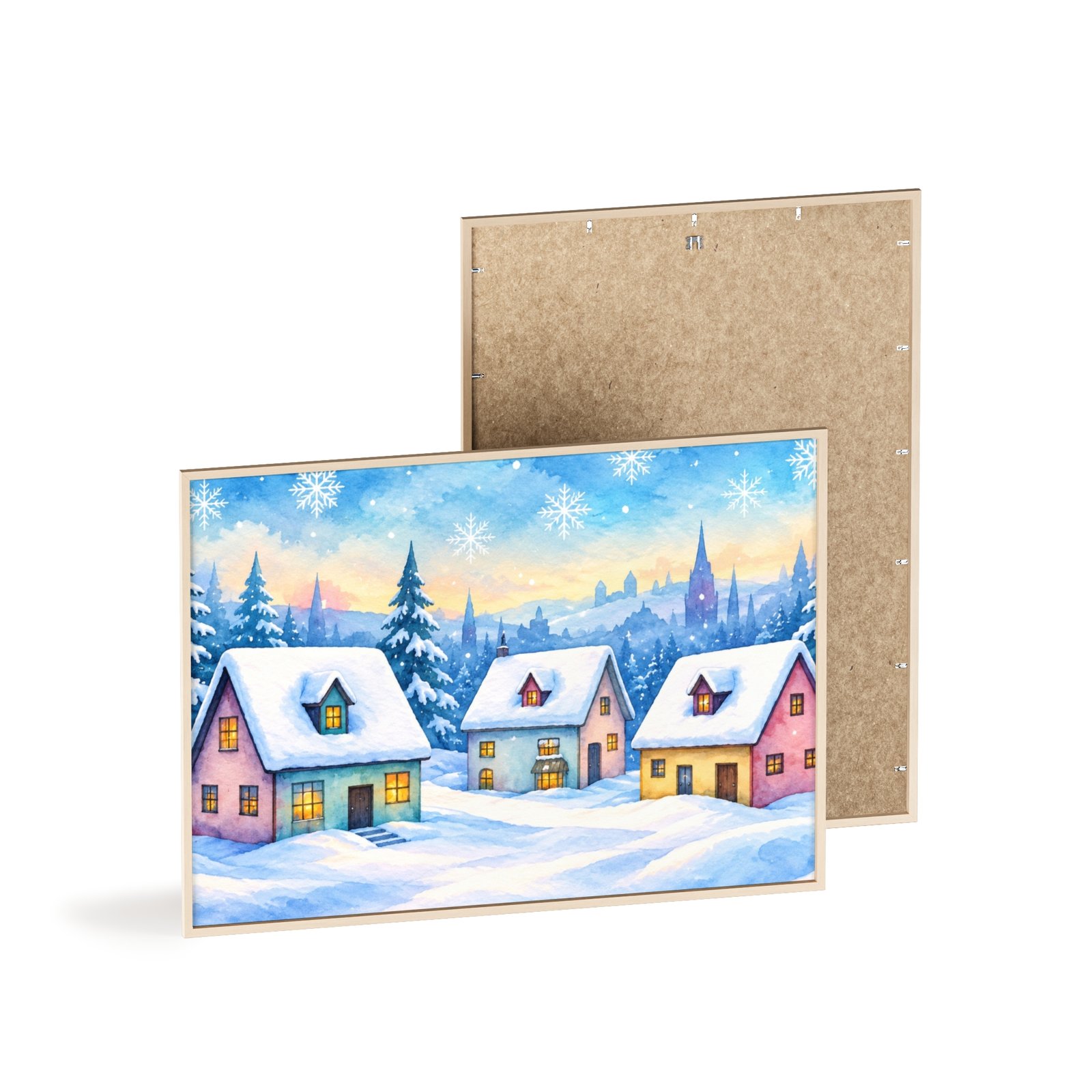 Winter Village Snowy Christmas Poster with Wooden Frame - Image 4