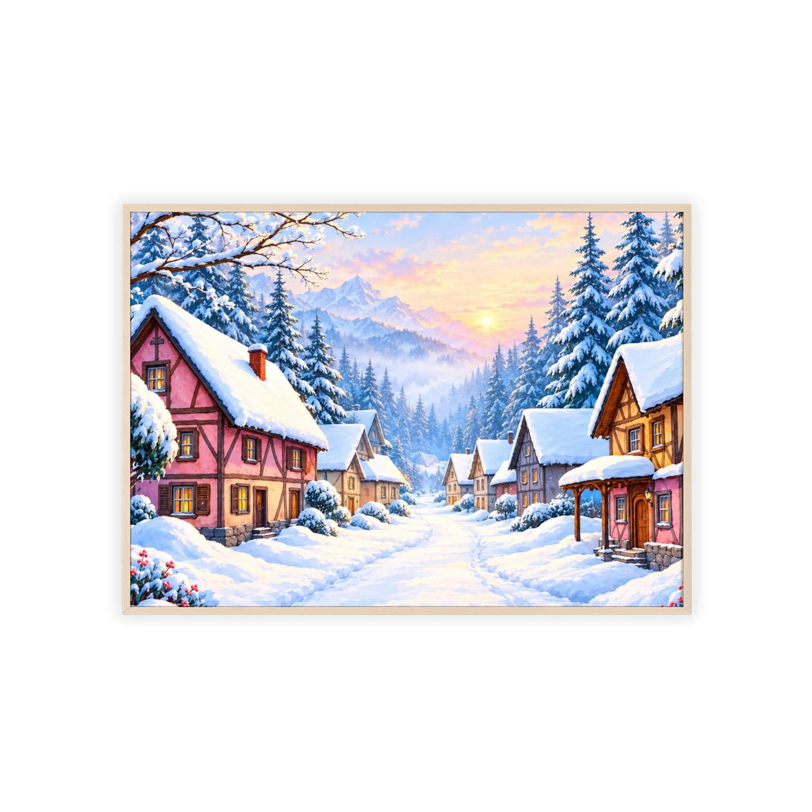Winter Village Wooden Framed Poster - Image 3