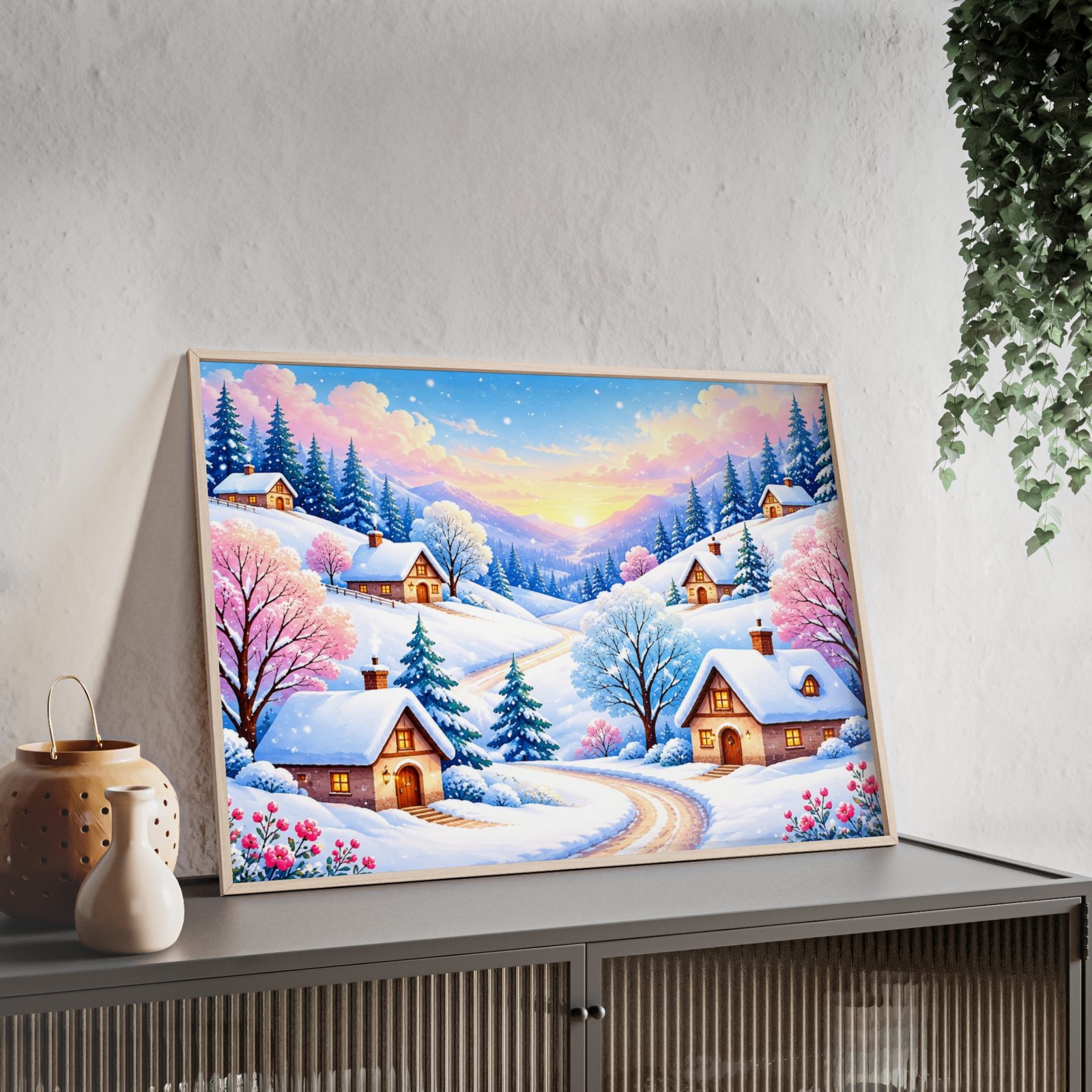 Winter Village Wooden Frame Poster - Image 2