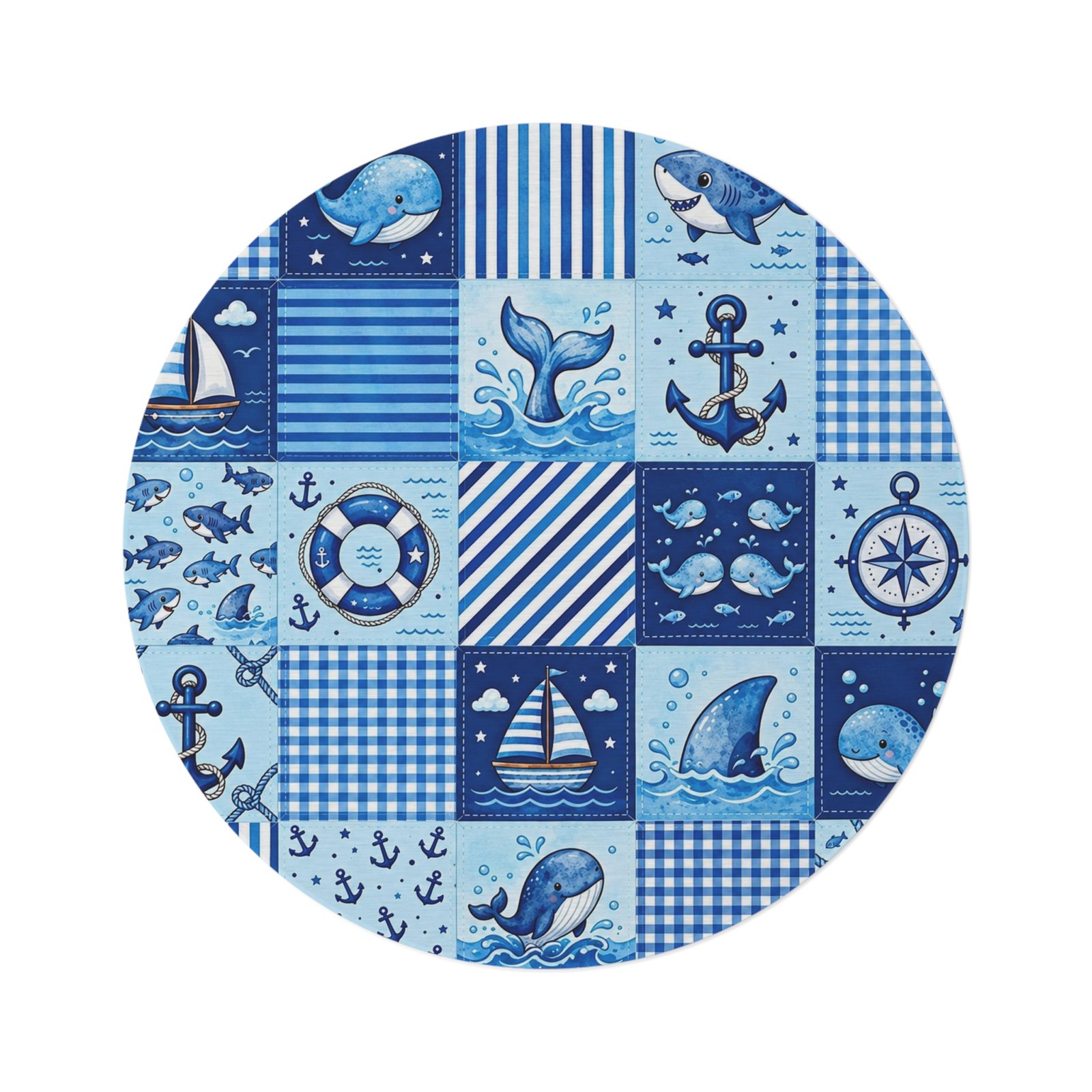 Nautical Ocean Patchwork Round Rug - Image 11