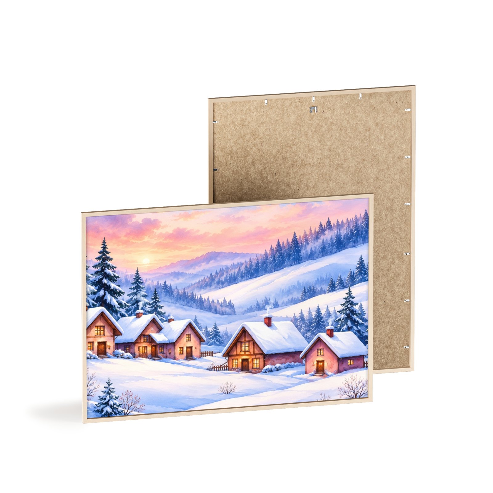 Framed Winter Village Landscape Poster - Image 4