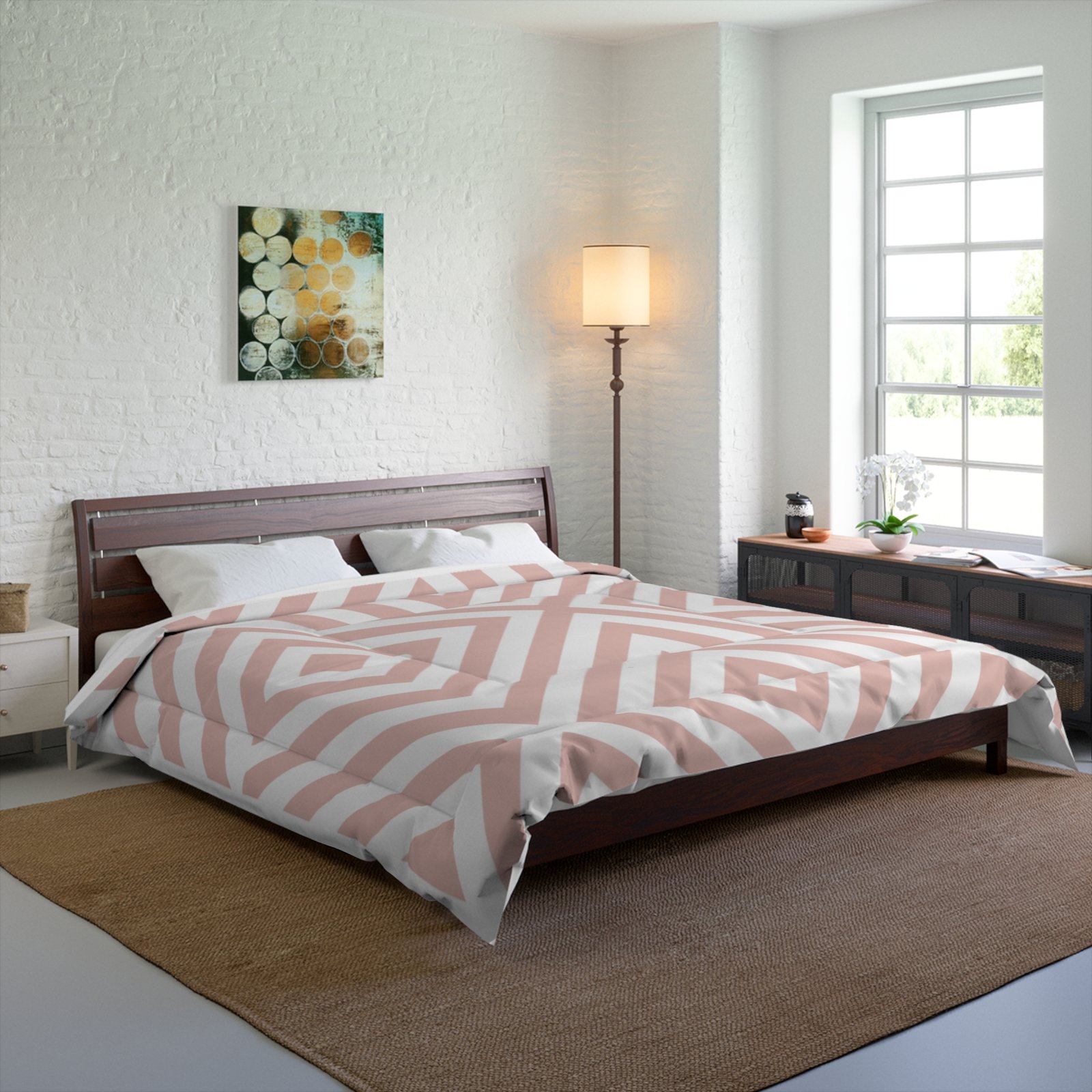 Blush Pink Geometric Diamond Pattern Comforter - Image 7
