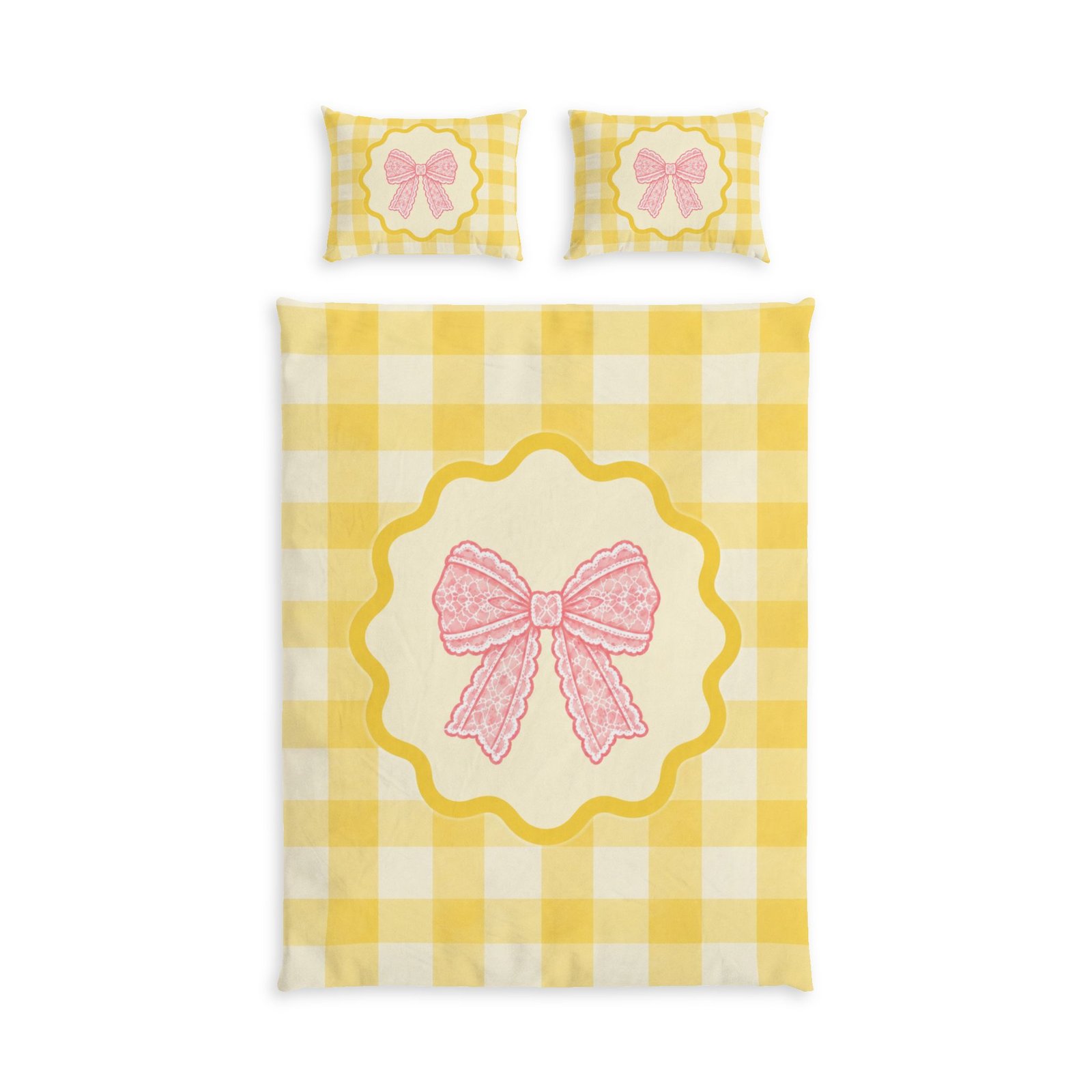 Yellow Gingham Bow Cotton Bed Set - Image 6