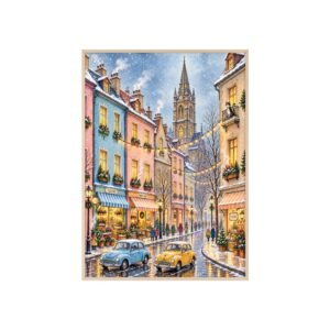 Framed European City Street Poster Wall Art