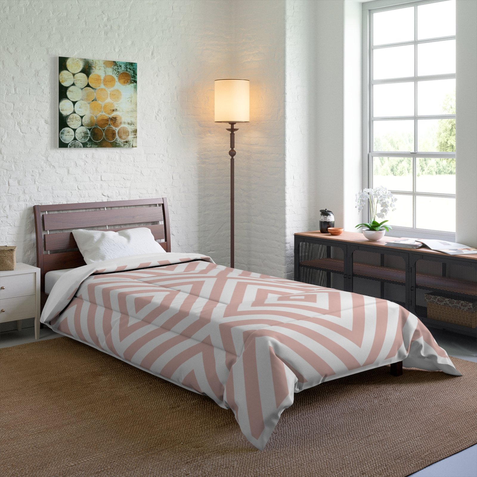 Blush Pink Geometric Diamond Pattern Comforter - Image 4