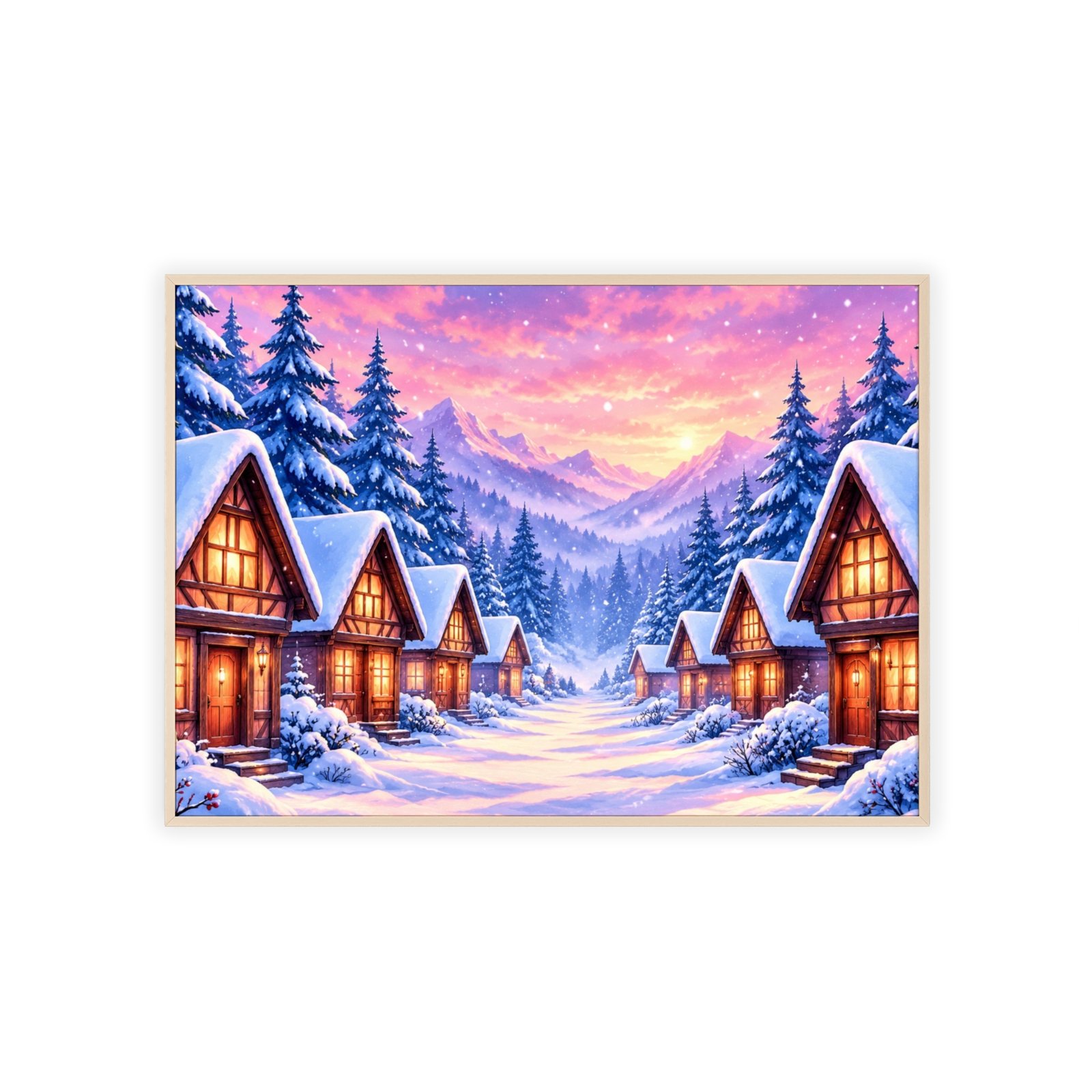 Framed Winter Village Sunset Poster - Image 3