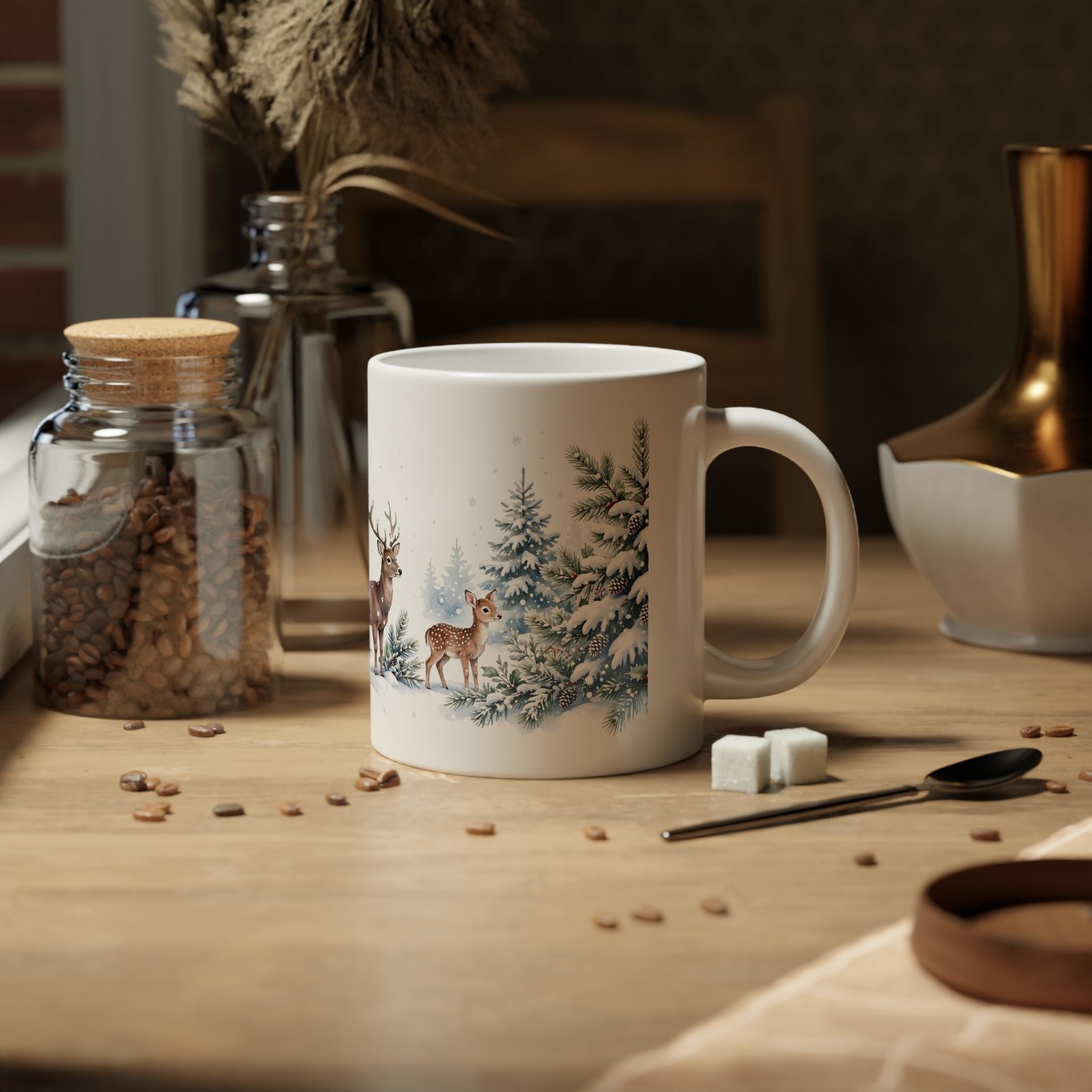 20oz Winter Deer & Snowy Pine Forest Jumbo Mug - Image 5