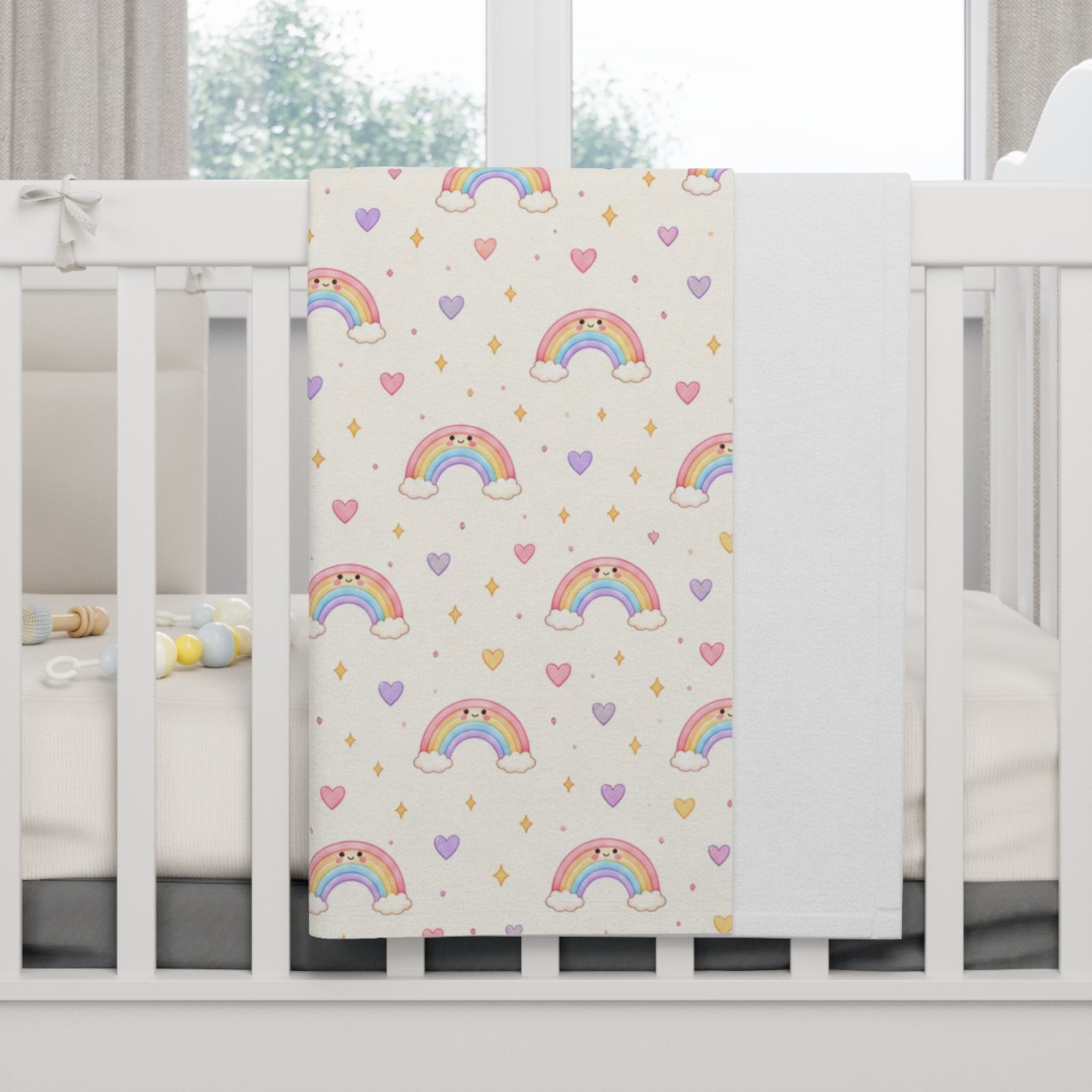 Rainbow Hearts Baby Blanket