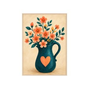 Framed Floral Vase Poster with Heart Design