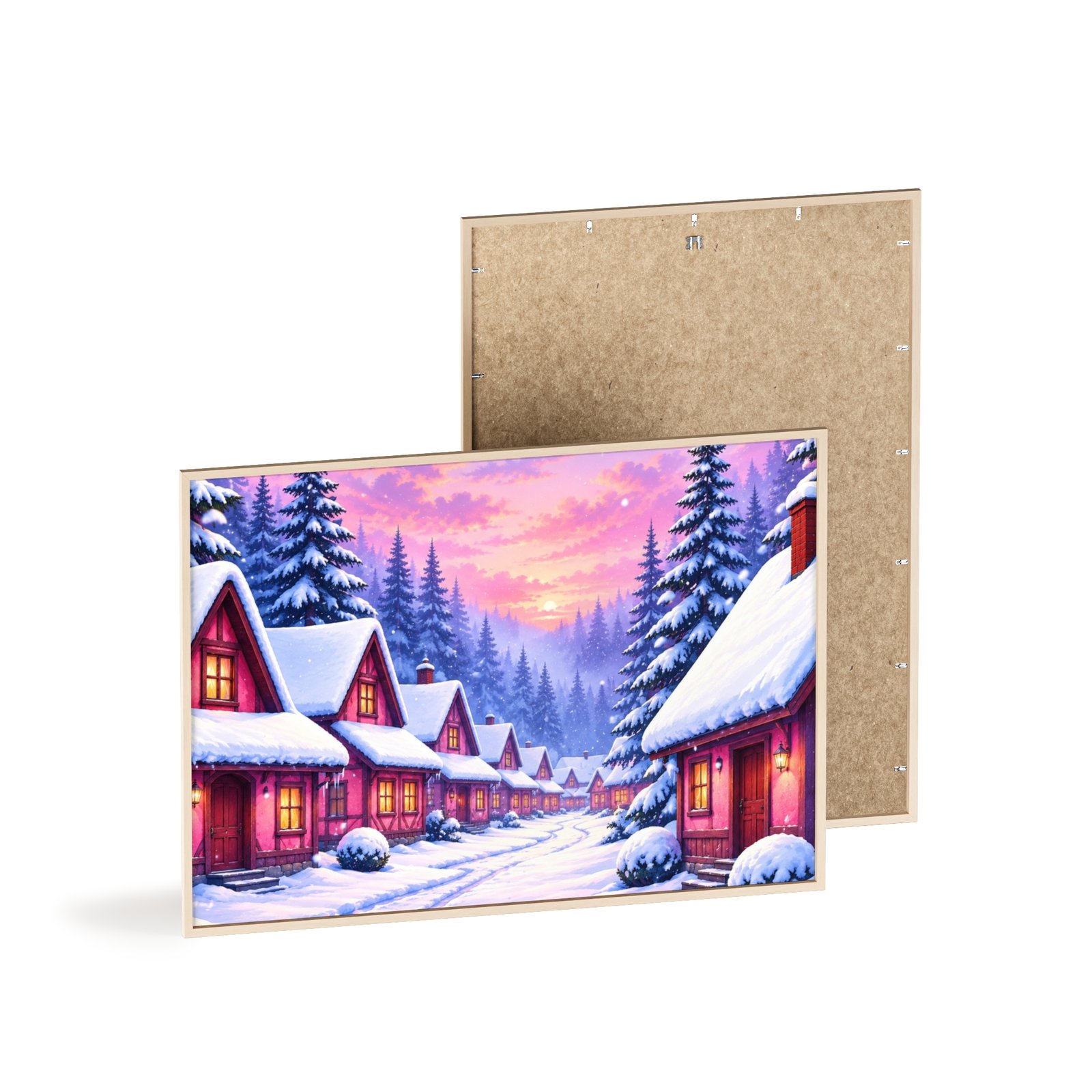 Framed Poster – Cozy Winter Village Christmas Snow Scene Wall Art - Image 4