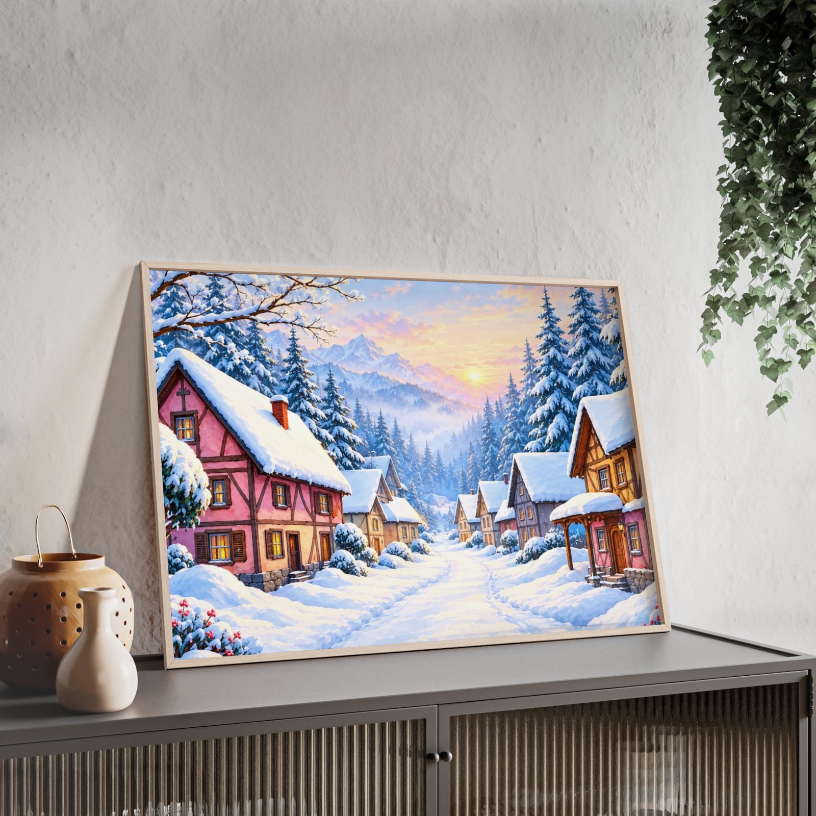 Winter Village Wooden Framed Poster - Image 2