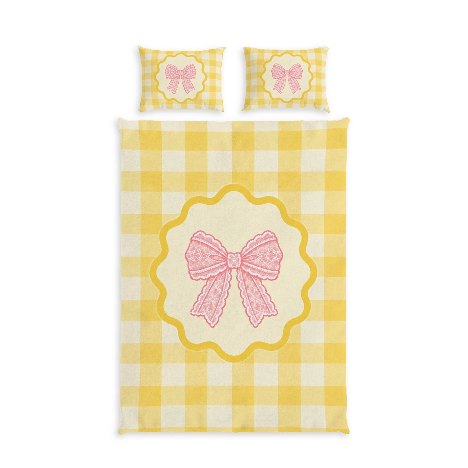 Yellow Gingham Bow Cotton Bed Set - Image 5