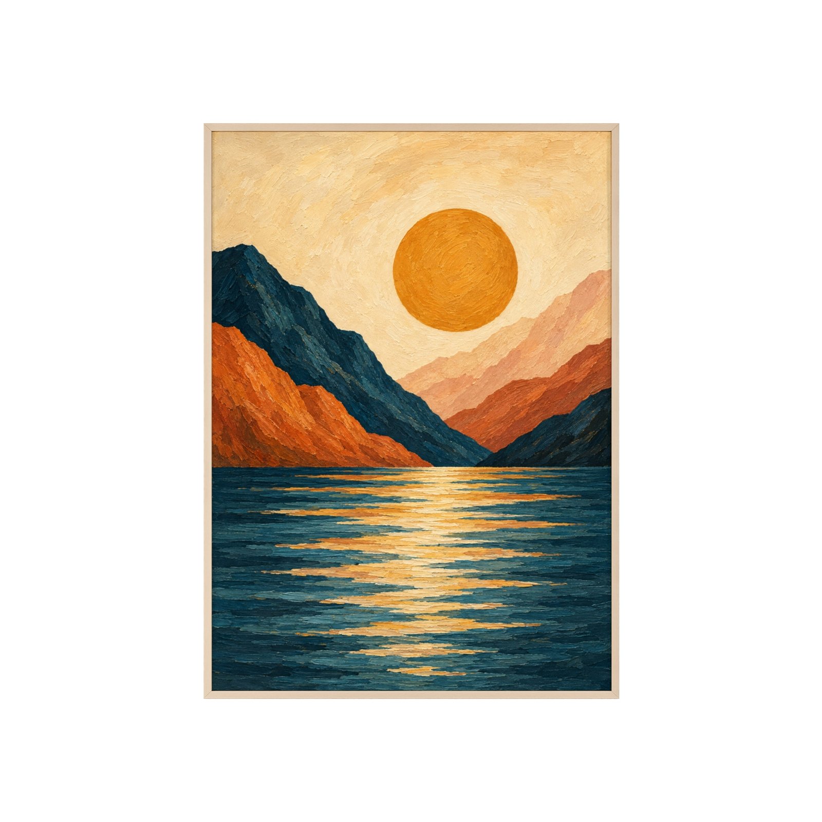 Framed Mountain Lake Sunset Poster