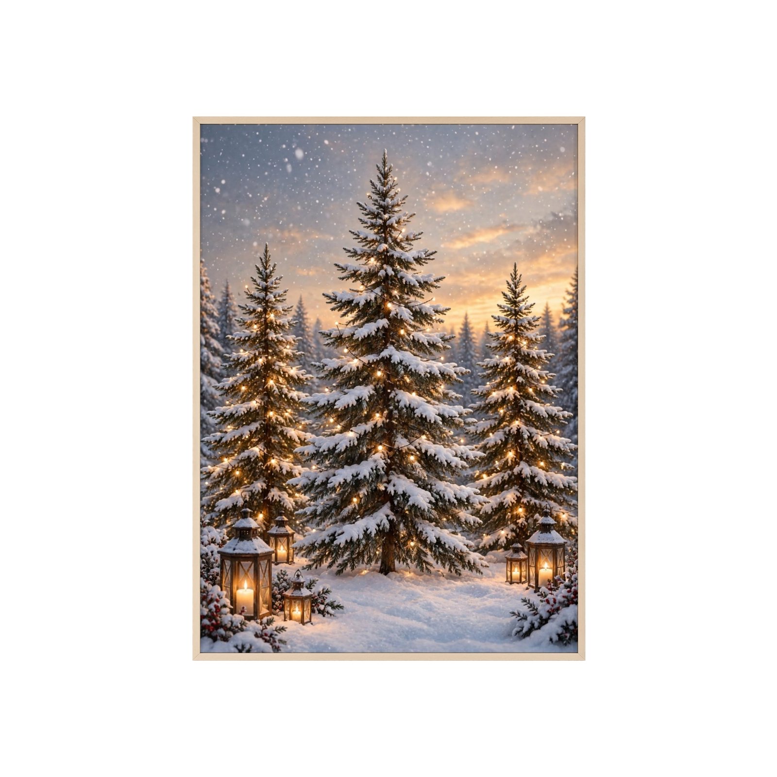 Winter Wonderland Snowy Christmas Trees Framed Poster