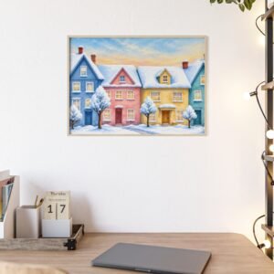 Winter Village Snowy Houses Framed Poster