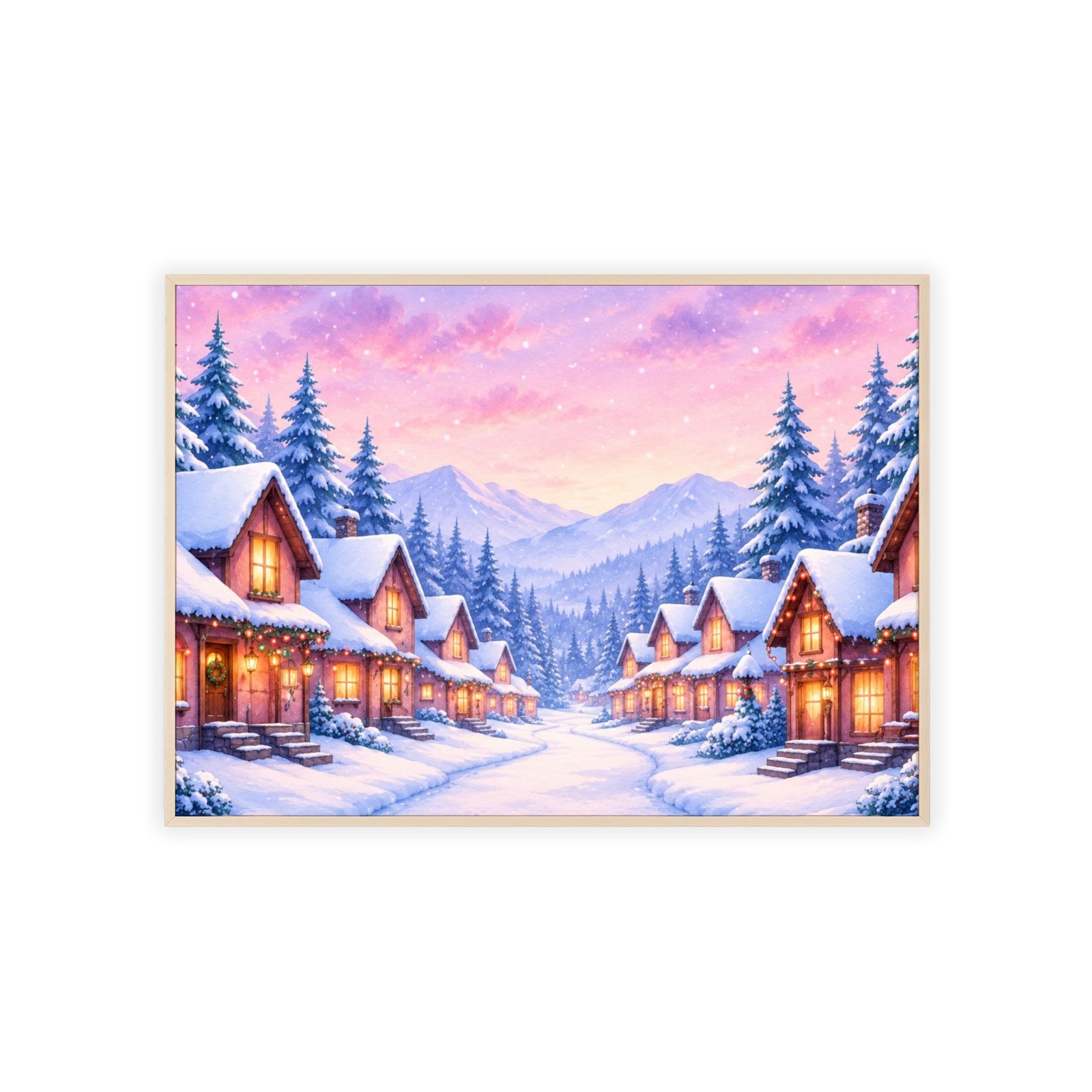Framed Winter Village Christmas Poster - Image 3