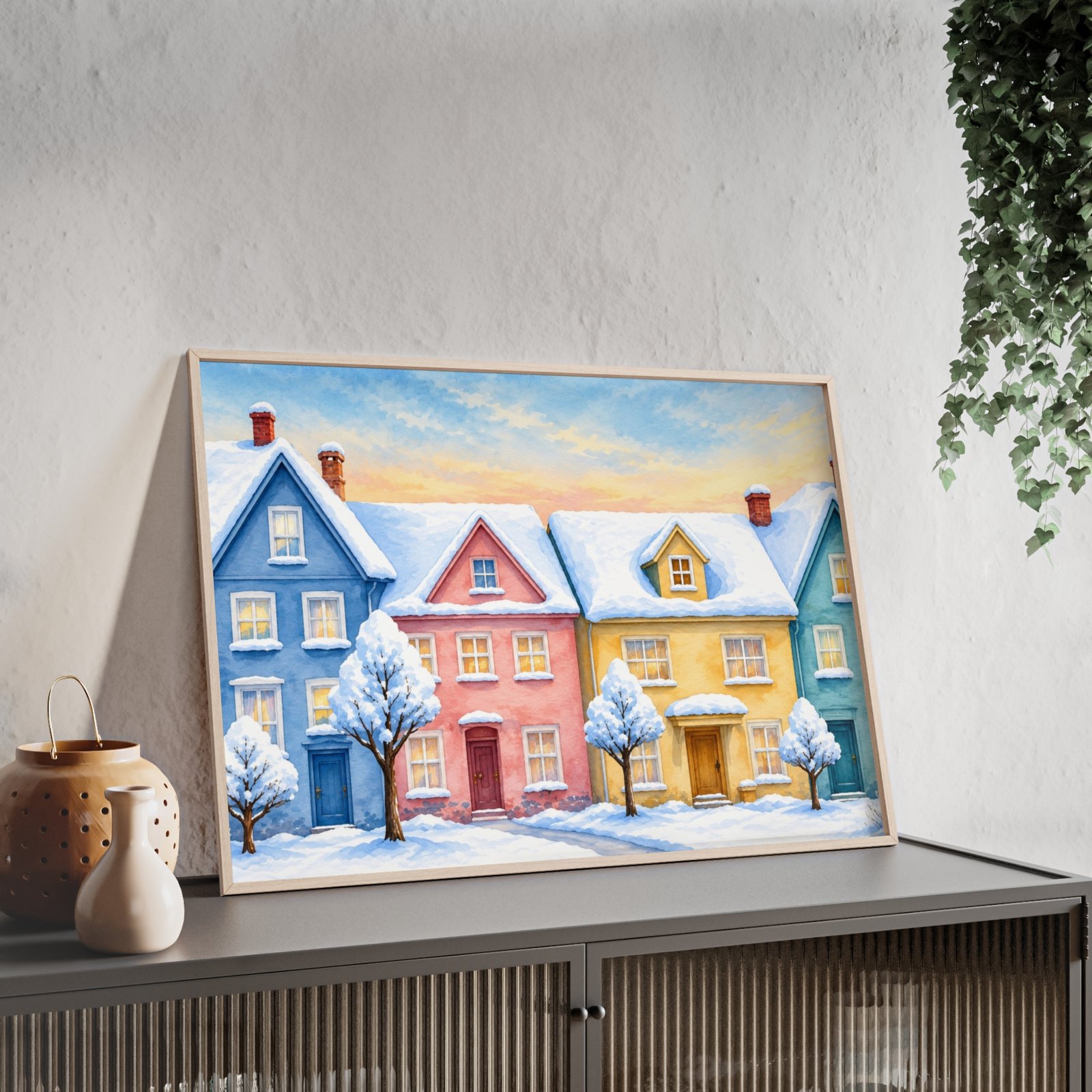 Winter Village Snowy Houses Framed Poster - Image 2