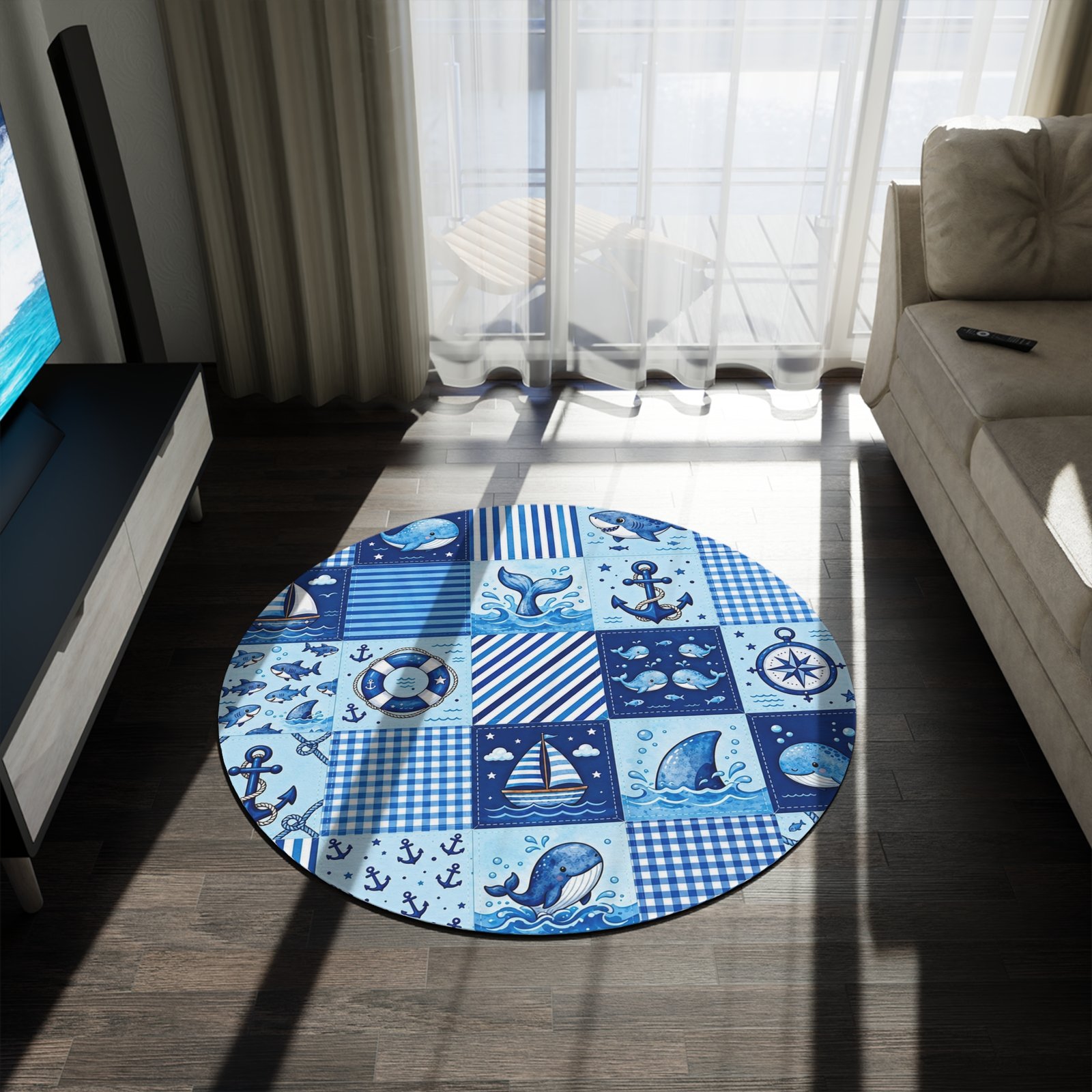 Nautical Ocean Patchwork Round Rug - Image 4